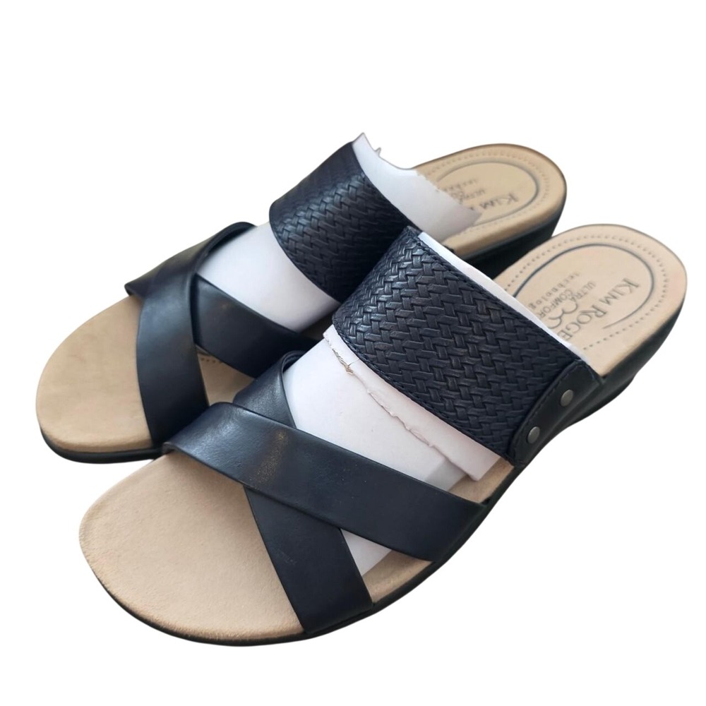 Navy Blue / Black Ultra Comfort Wedge Slide Sandals By Kim Rogers Size 7.5